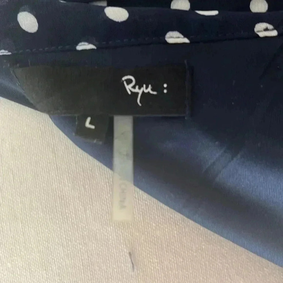 [L]Ryu Anthropologie Polka Dot Navy Blue  Whirled Tour Dress adjustable Neck Tie - Picture 10 of 16